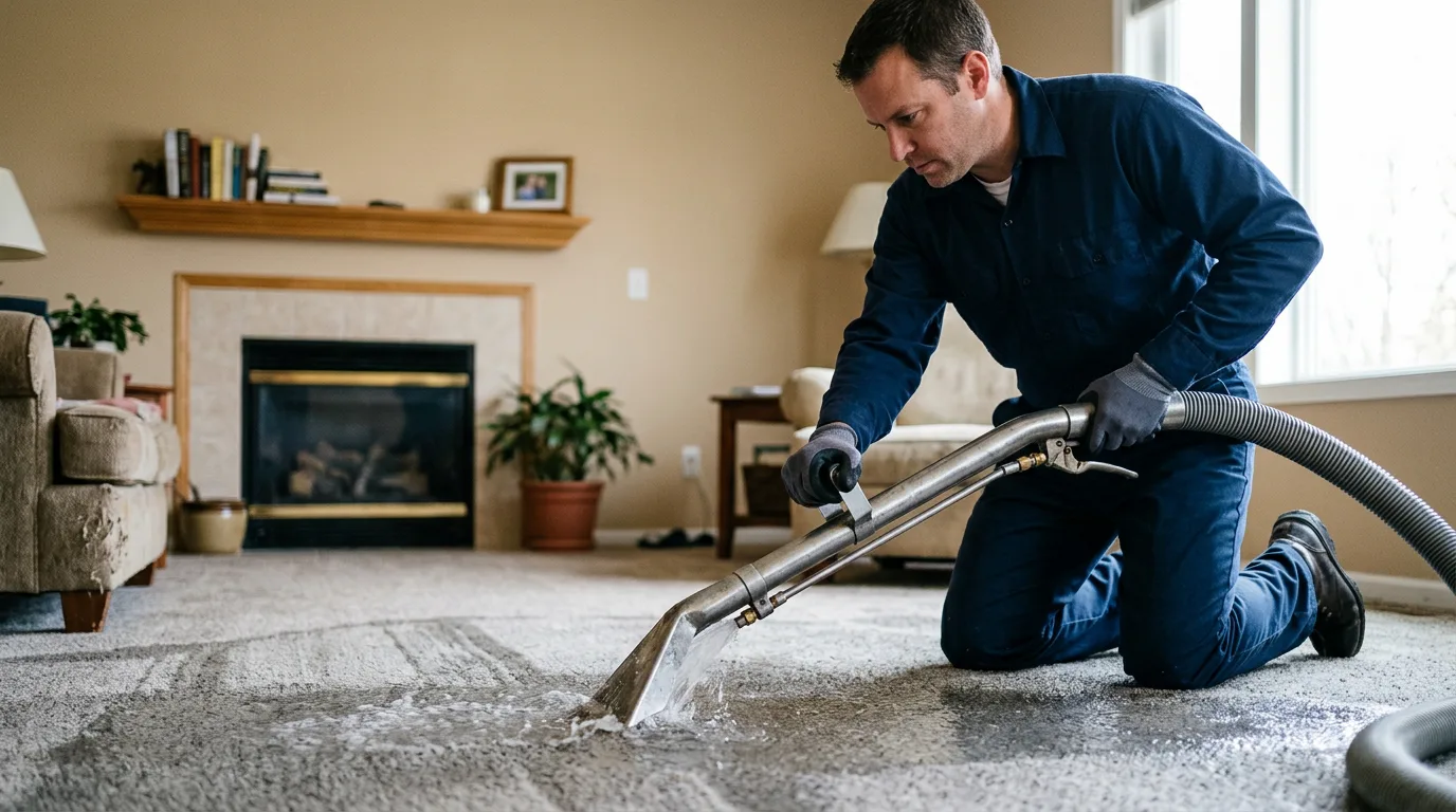 Water damage restoration technician working near Bridgeport, AL